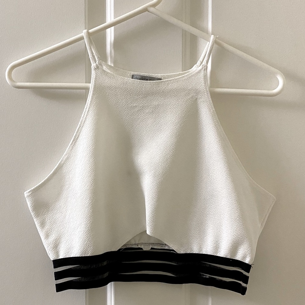 White crop top with black detail